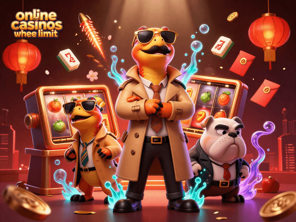 Engaging scene featuring online casinos ohne limit, three raptors in a trench coat at a VIP casino lounge with slot game elements.