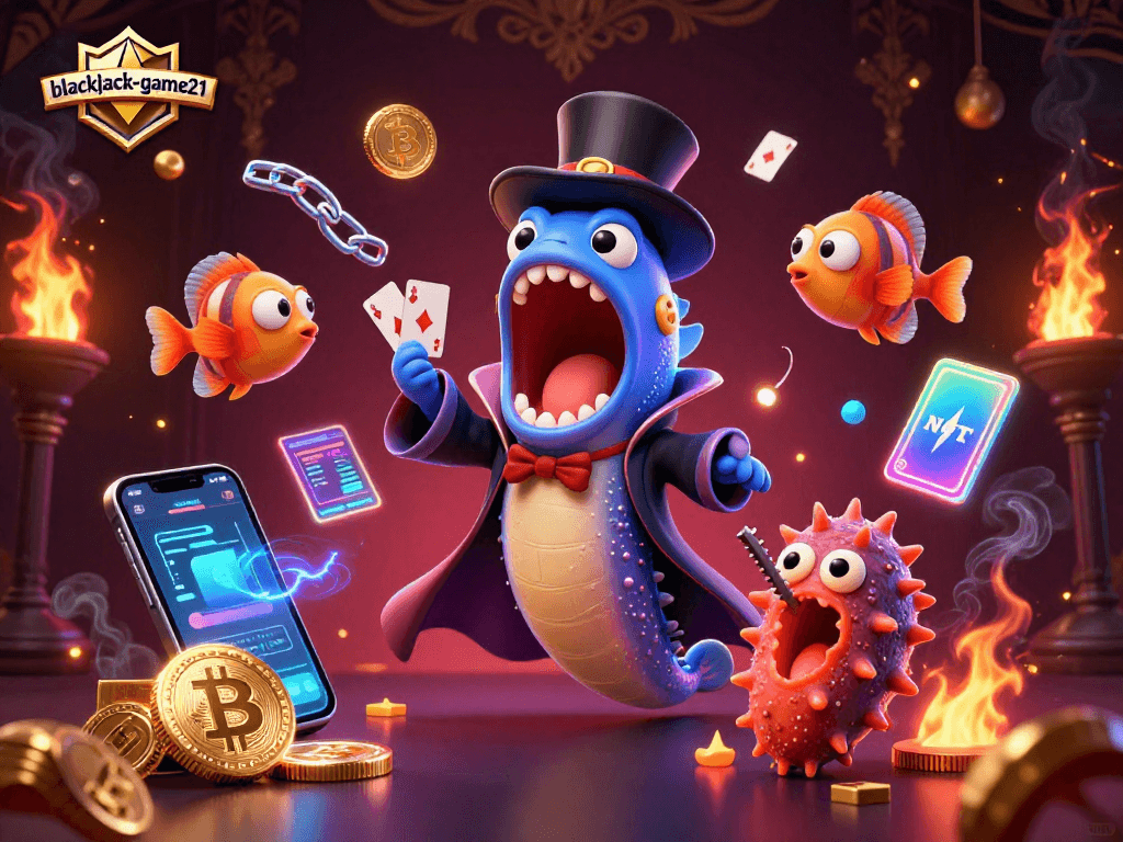 Experience blackjack-game21 with a captivating deep-sea gambling magic show featuring unique characters and crypto elements.