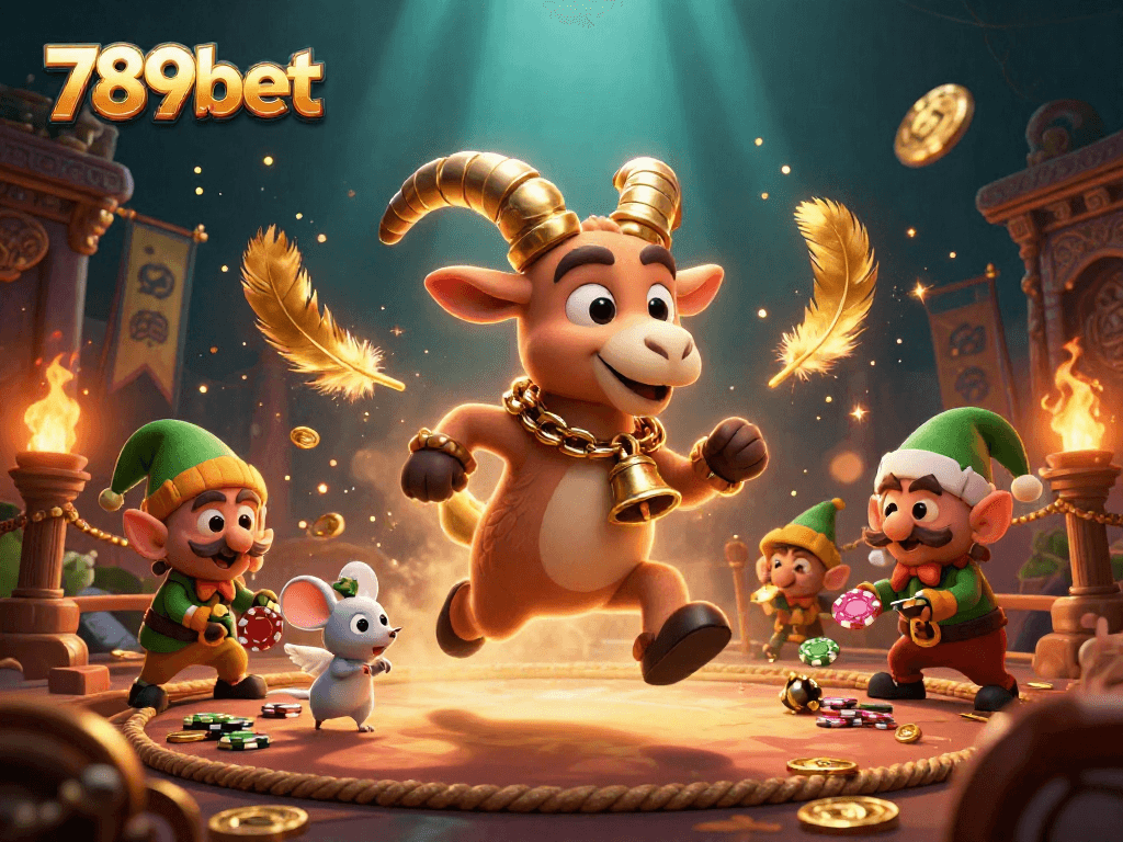 Experience the thrill of 789bet with festive characters in a vibrant casino scene filled with action.