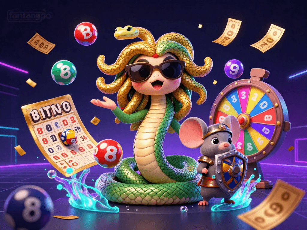 Experience winning strategies with fantango in this vibrant 3D gambling scene featuring lucky elements.