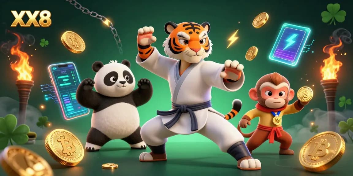 Experience thrilling gaming with XX8 in dynamic casino style, featuring a fun monkey and masterful tiger.