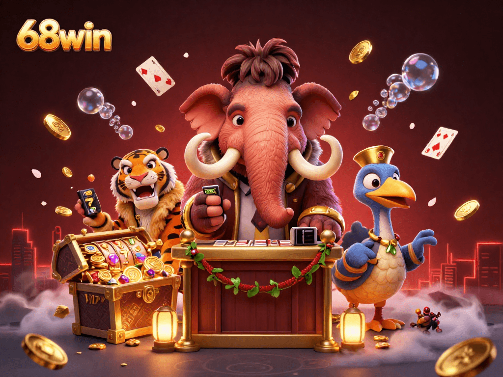 Experience the thrill of slots and VIP service at 68win with vibrant casino characters and elements.