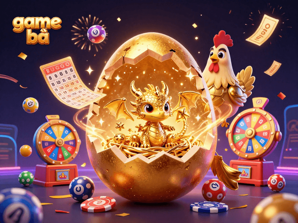 Experience thrilling game bài excitement with golden dragon and lottery elements in a vibrant casino scene.