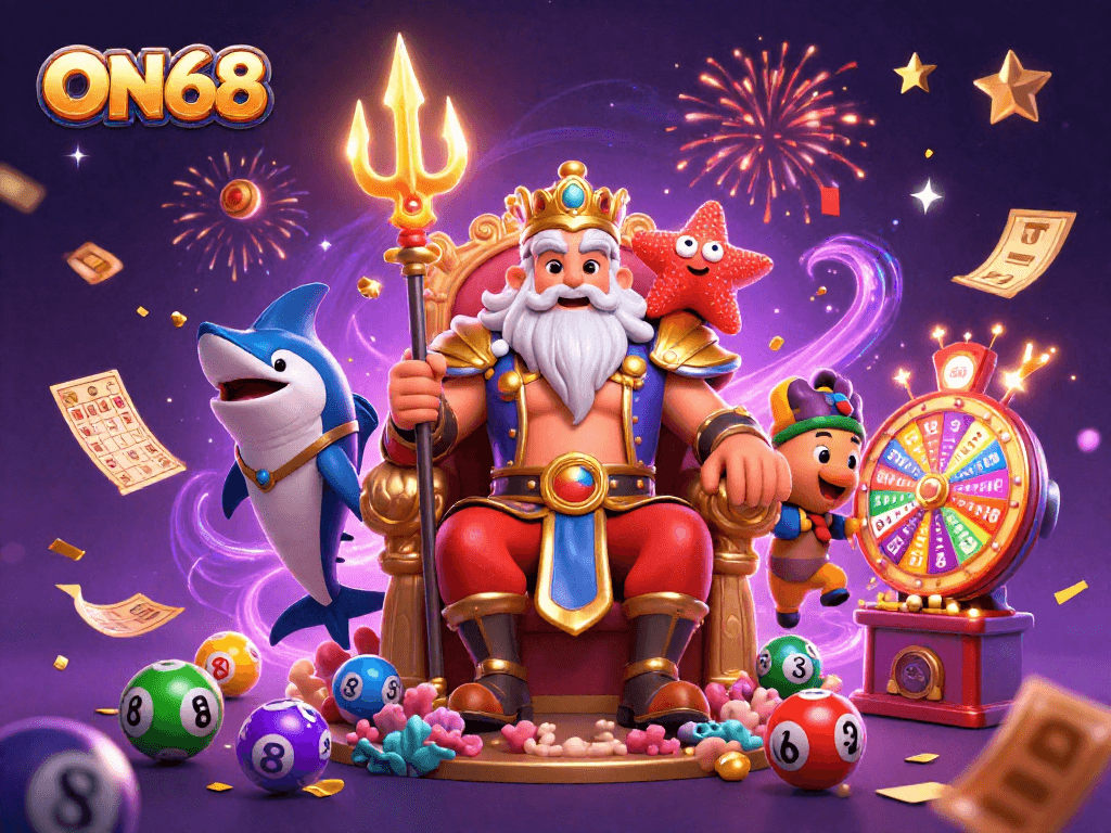 Experience the vibrant world of ON68 as Neptune presides over a sea of dynamic lottery games and prizes.