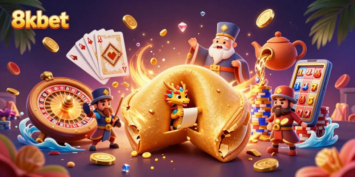 Experience the thrill of 8kbet with vibrant golden visuals of the casino world.