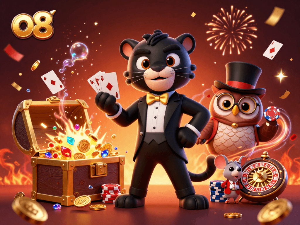 Win exciting rewards at o8 by playing card games amidst fun festive elements.