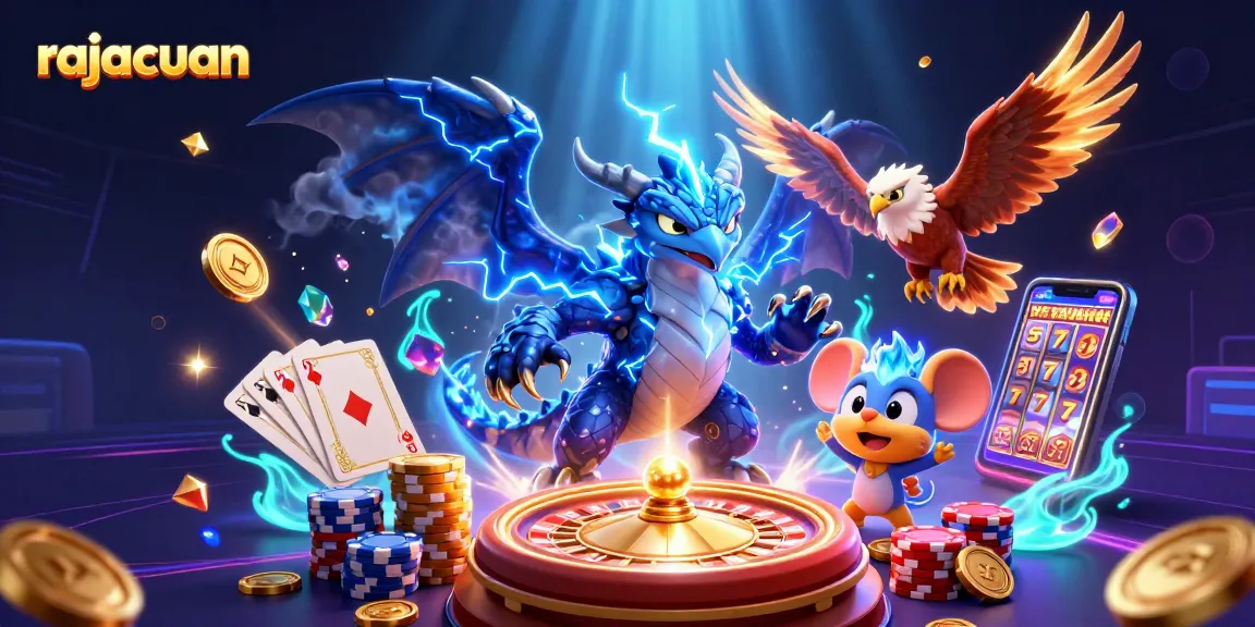 Experience the thrill of rajacuan with a dynamic 3D casino scene featuring exciting characters and game elements.