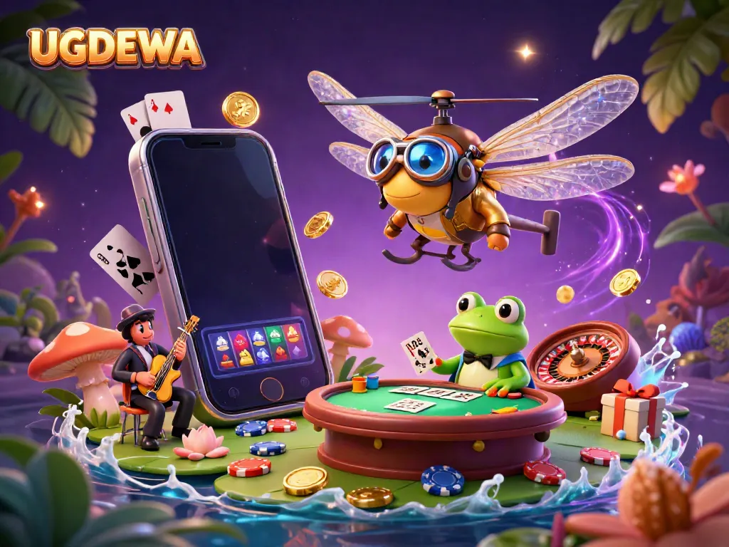 Experience thrilling gaming excitement at UGDEWA with vibrant casino elements illuminating the scene.