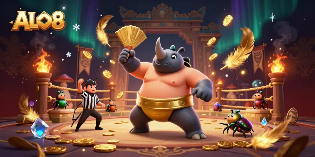 Watch ALO8's exciting sumo-themed casino game come to life with dynamic golden coins and lively characters!