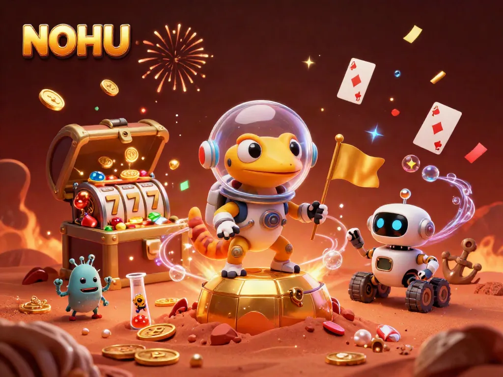 Engage in thrilling casino adventures at NOHU featuring a Martian gecko discovering a golden treasure.