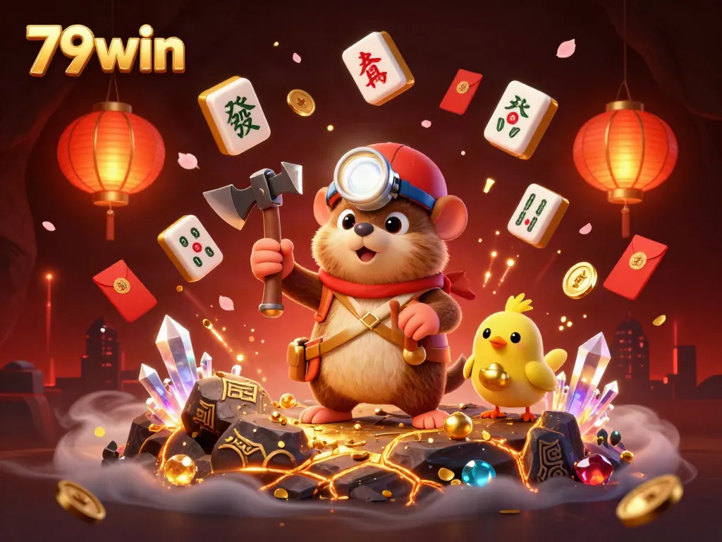 79win treasure hunter mole finds gems in a vibrant casino-themed cave full of gold.