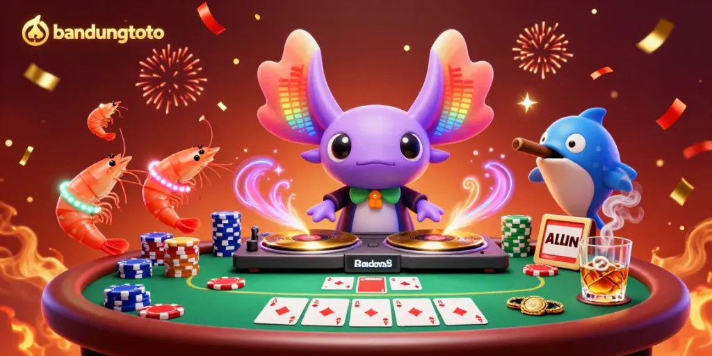 Experience the excitement of bandungtoto with a vibrant casino scene featuring a DJ and lively sea creatures.