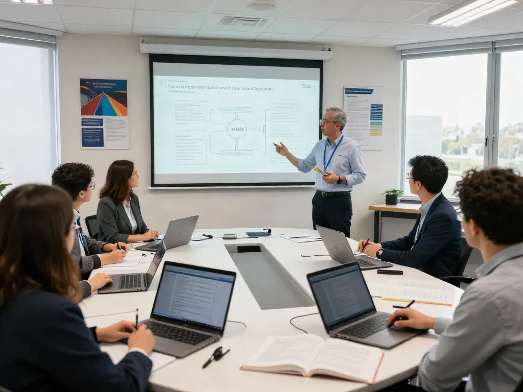 Participants in an ISO 9001 Lead Auditor Course engaging with their instructor while learning quality management practices.