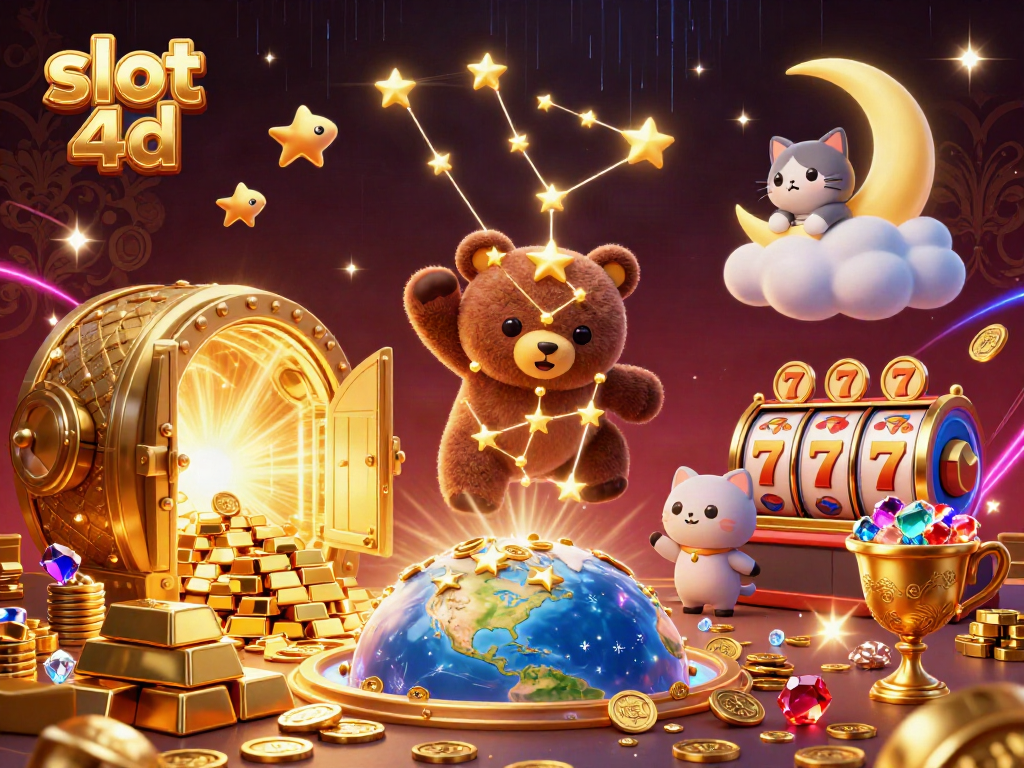 Genggam kemenangan besar dalam slot 4d dengan bintang beruang dan harta karun berkilau.