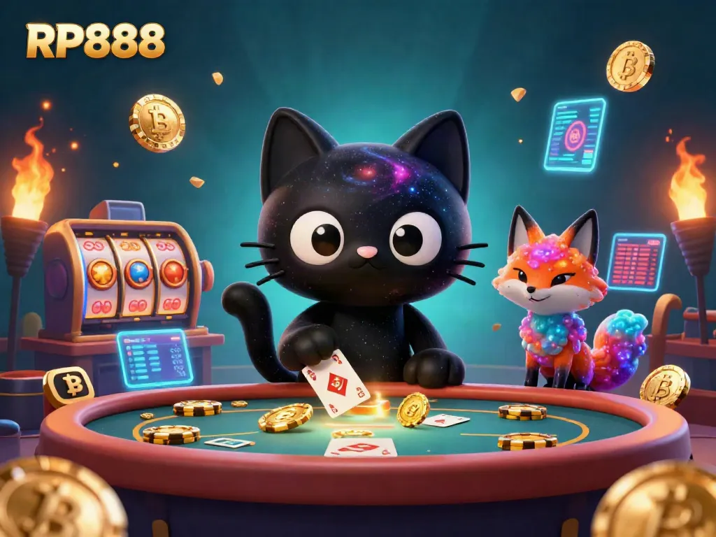 Engage with RP888 thrilling slots in a cosmic casino filled with vibrant colors and golden treasures.