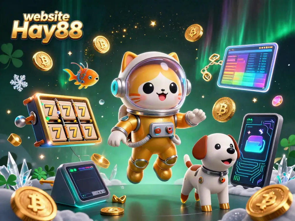 Experience the vibrant games on the website Hay88 with dynamic characters and casino-themed elements in a colorful 3D illustration.