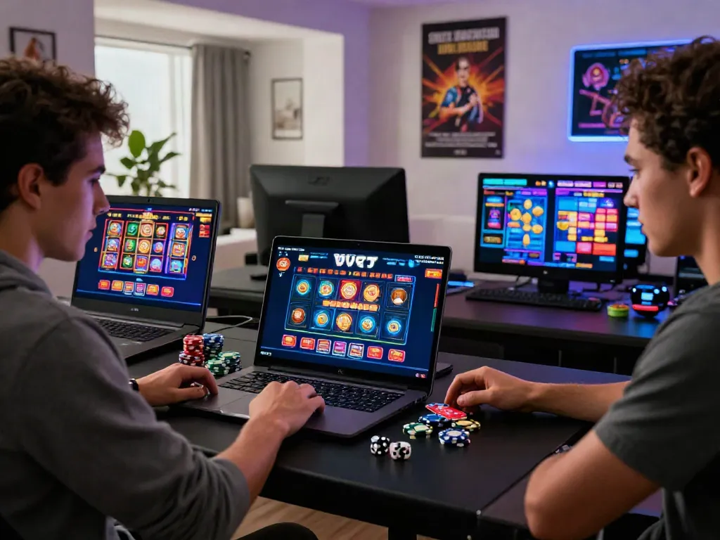 A casual player experiencing akunjp online gambling with vibrant gaming graphics and colorful chips.