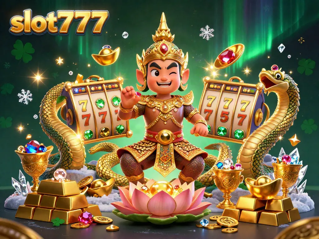 Experience thrilling wins with slot777 as Thai temple guardian and Naga serpents celebrate riches.