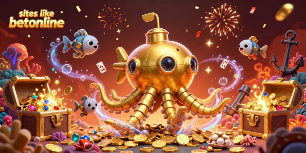 Engage with exciting gaming at sites like betonline surrounded by vibrant casino elements and treasures.