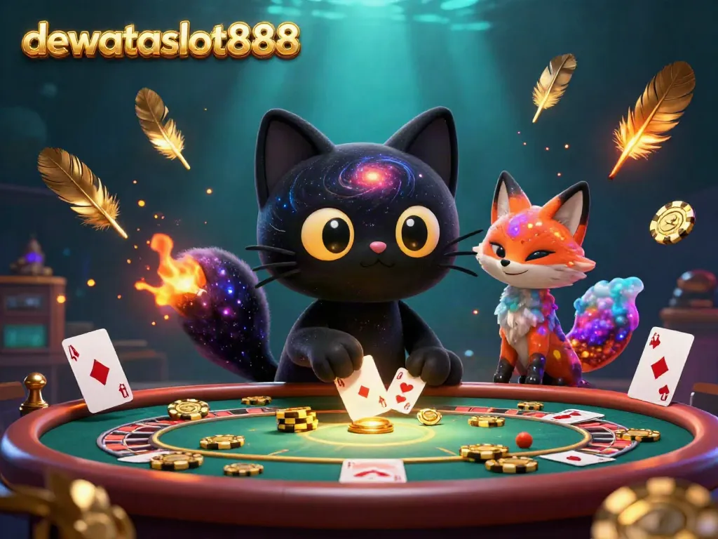 Permainan kasino langsung dewataslot888 dengan kucing hitam dan rubah nebula menunjukkan keberuntungan.