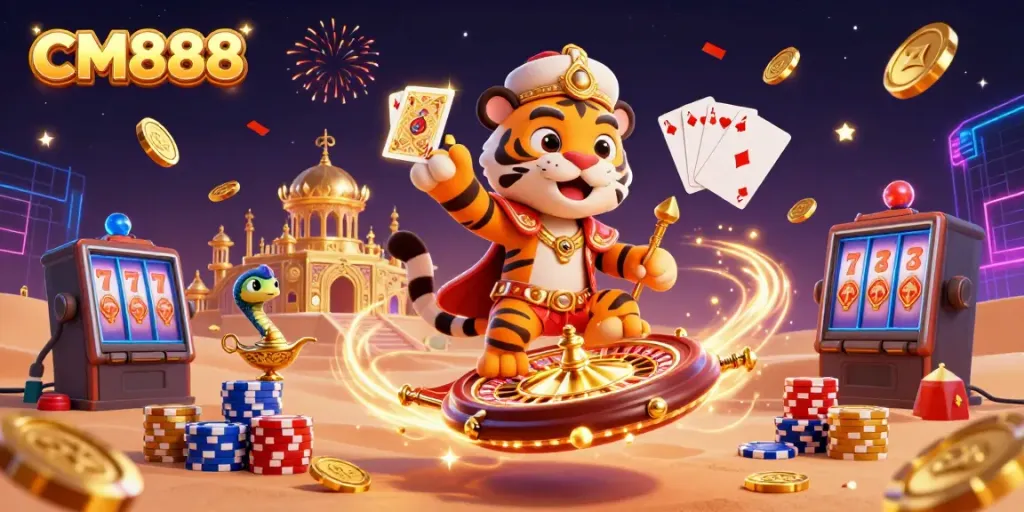 Engage in thrilling gameplay at CM888 with vibrant casino elements and energetic characters.