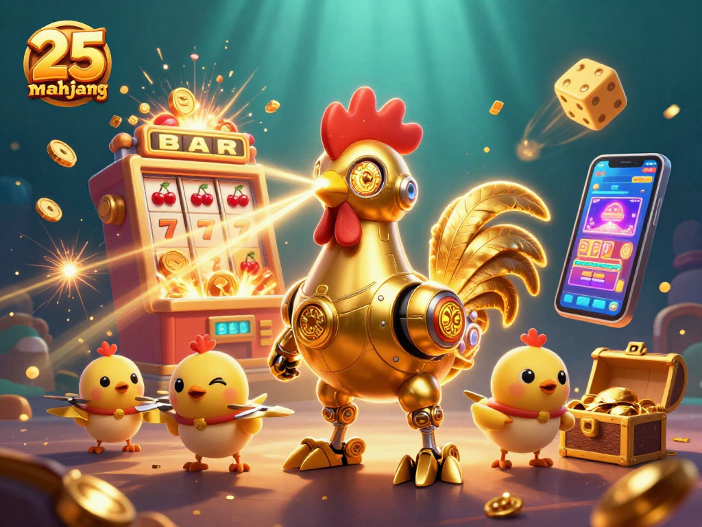 Menangkan jackpot di 25 xxtoto mahjong dengan robot ayam emas yang futuristik dan drone anak ayam beraksi.