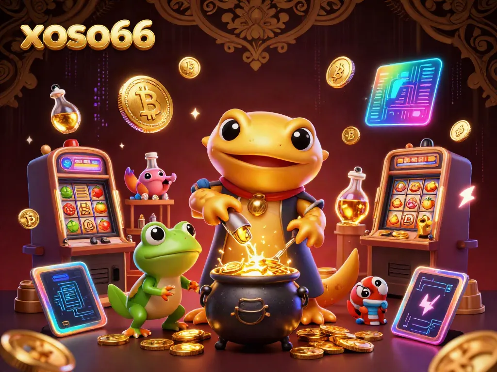Experience excitement at xoso66 with a captivating 3D scene of gaming elements and magical characters.