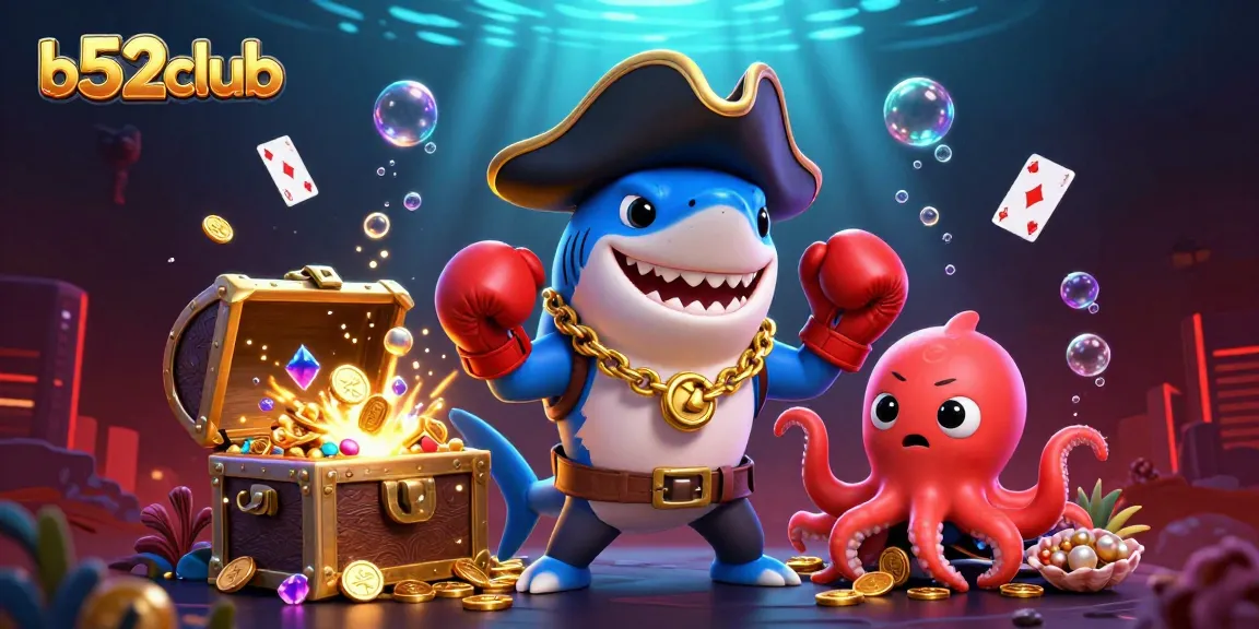 Join the fun at b52club with vibrant characters in a captivating casino underwater scene.