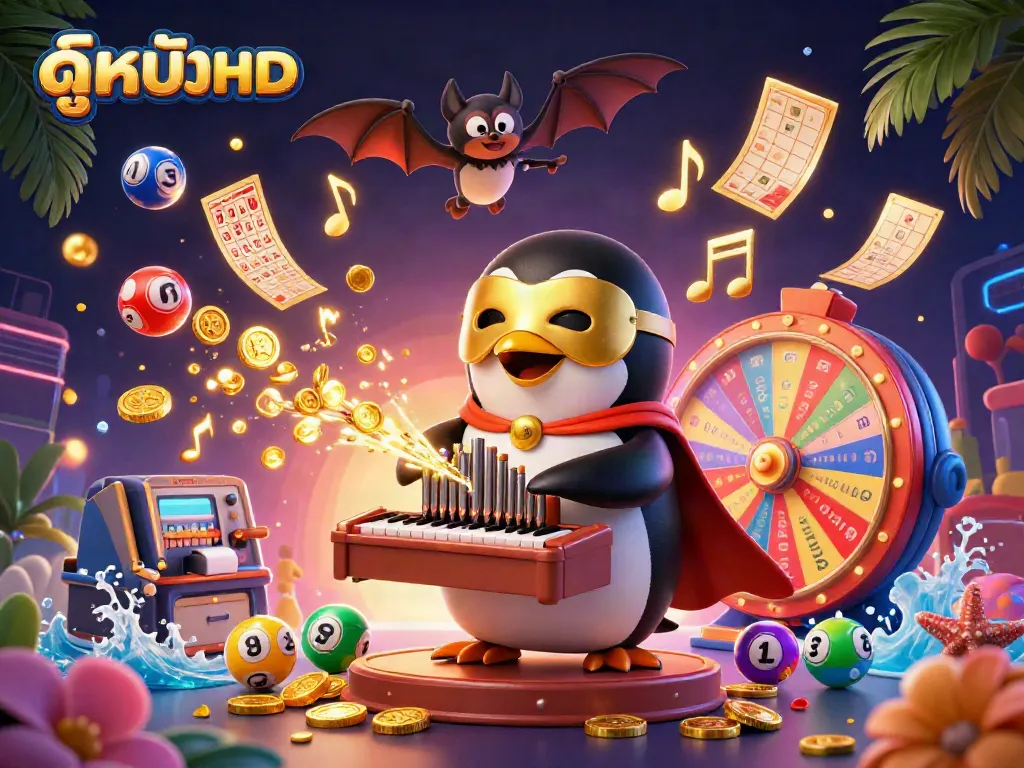 Experience the thrill of ดูหนังHD with an animated scene featuring fortune-themed elements and vibrant characters.