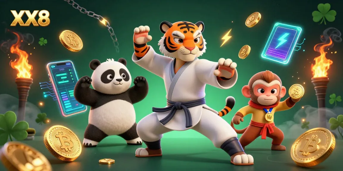 Experience thrilling gaming with XX8 in dynamic casino style, featuring a fun monkey and masterful tiger.