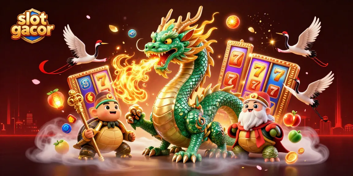 Mainkan slot gacor dengan simbol beruntung dan Jackpot menanti di latar belakang yang megah.