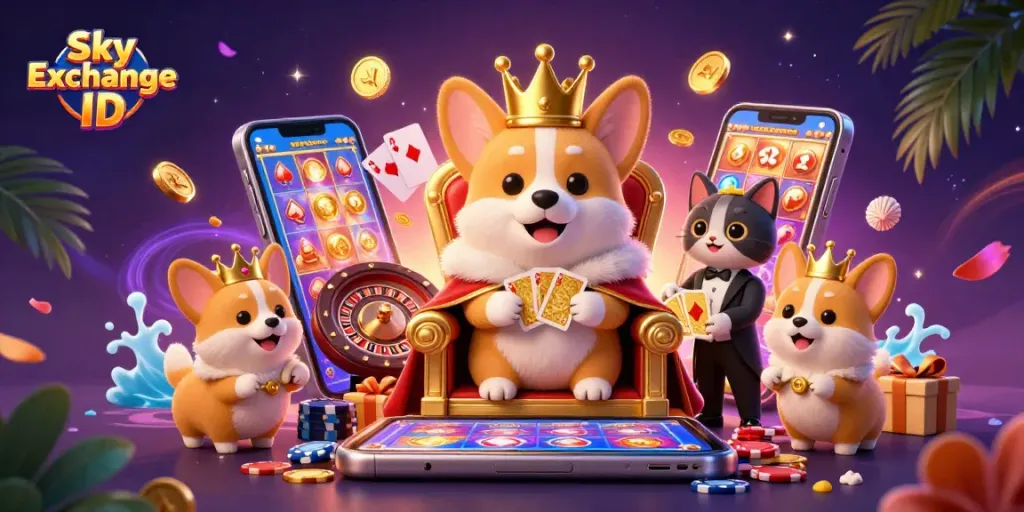 Engage with the lively Sky Exchange ID casino scene featuring animated characters and dynamic gaming elements.