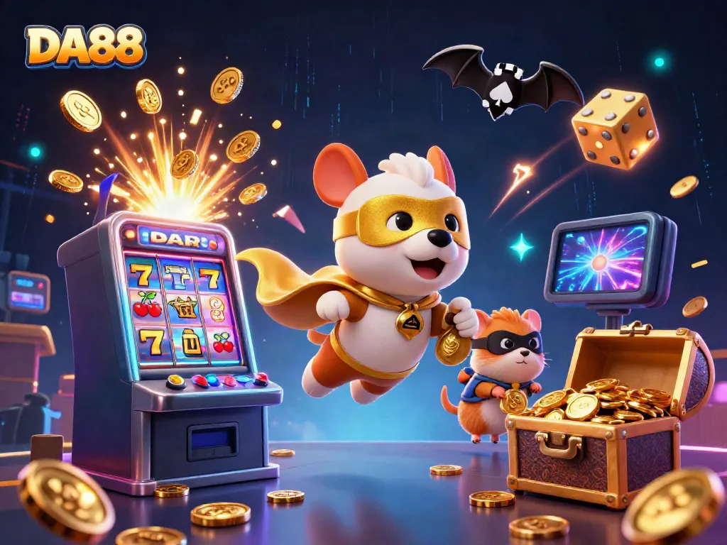 Experience the thrill of DA88 with vibrant 3D casino action featuring a superhero dog and exciting gaming elements.