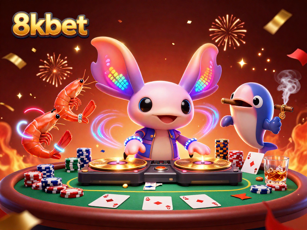 Win big at 8kbet with our vibrant casino scene featuring lively characters and games.