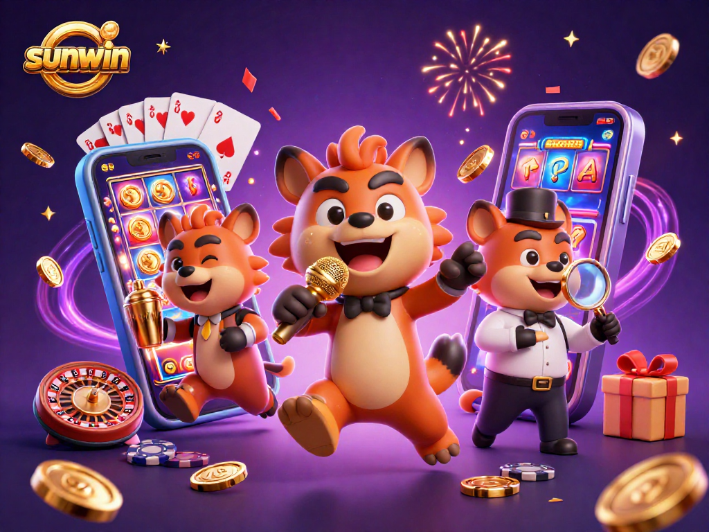 Experience the thrill of sunwin casino games with lively hyena characters and energetic casino elements.