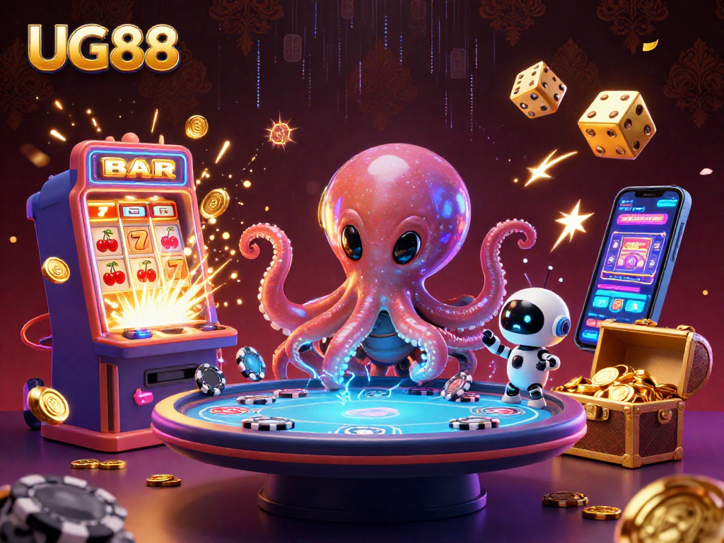 Engage with thrilling poker action at UG88 with an octopus dealer and cosmic elements around.
