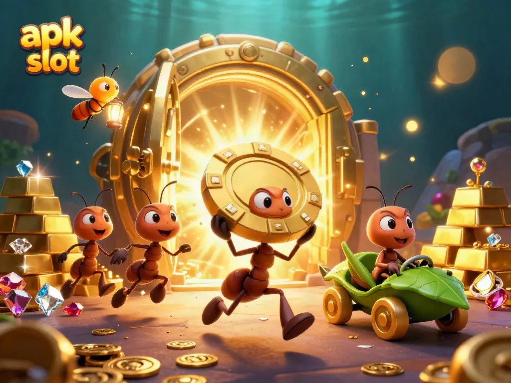 Engage with apk slot thrills as playful ants execute an elaborate heist among golden treasures.