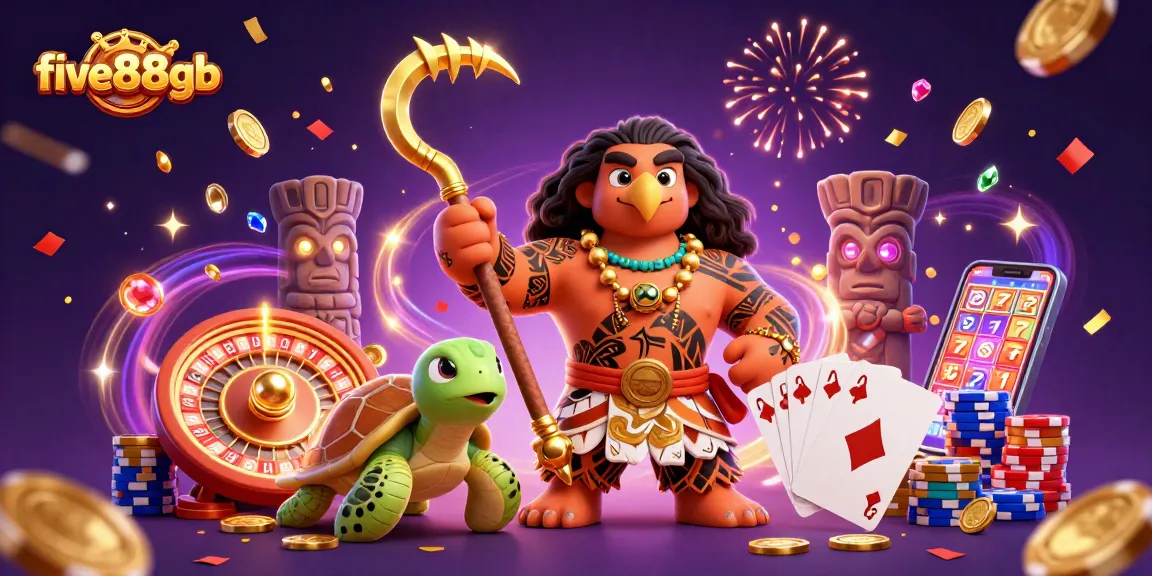 Engage with five88gb in an exciting casino scene featuring vibrant characters and dazzling game elements.