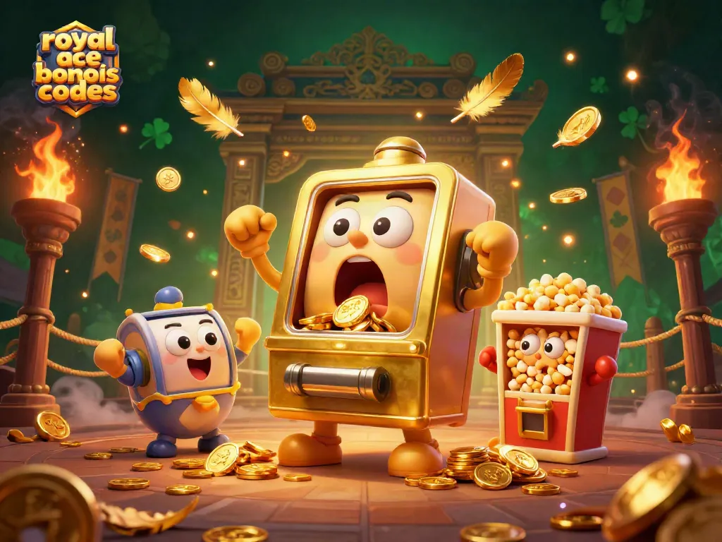 Experience the excitement of royal ace bonus codes with a lively 3D slot machine jackpot celebration.