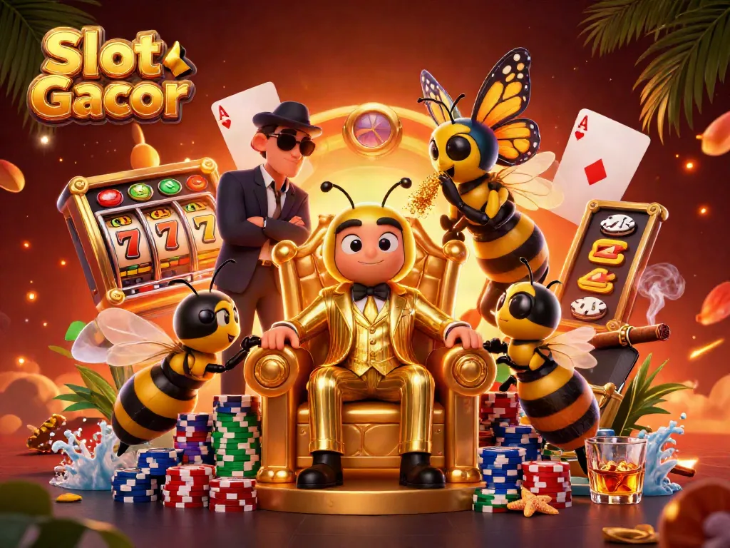 Experience thrilling Slot Gacor gameplay with our vibrant casino-themed 3D illustration featuring characters and symbols.