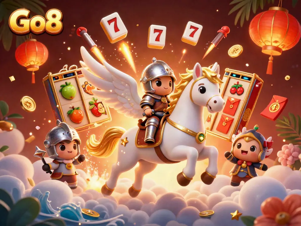 Experience Go8's dynamic online casino world with vibrant slot elements and stellar characters.