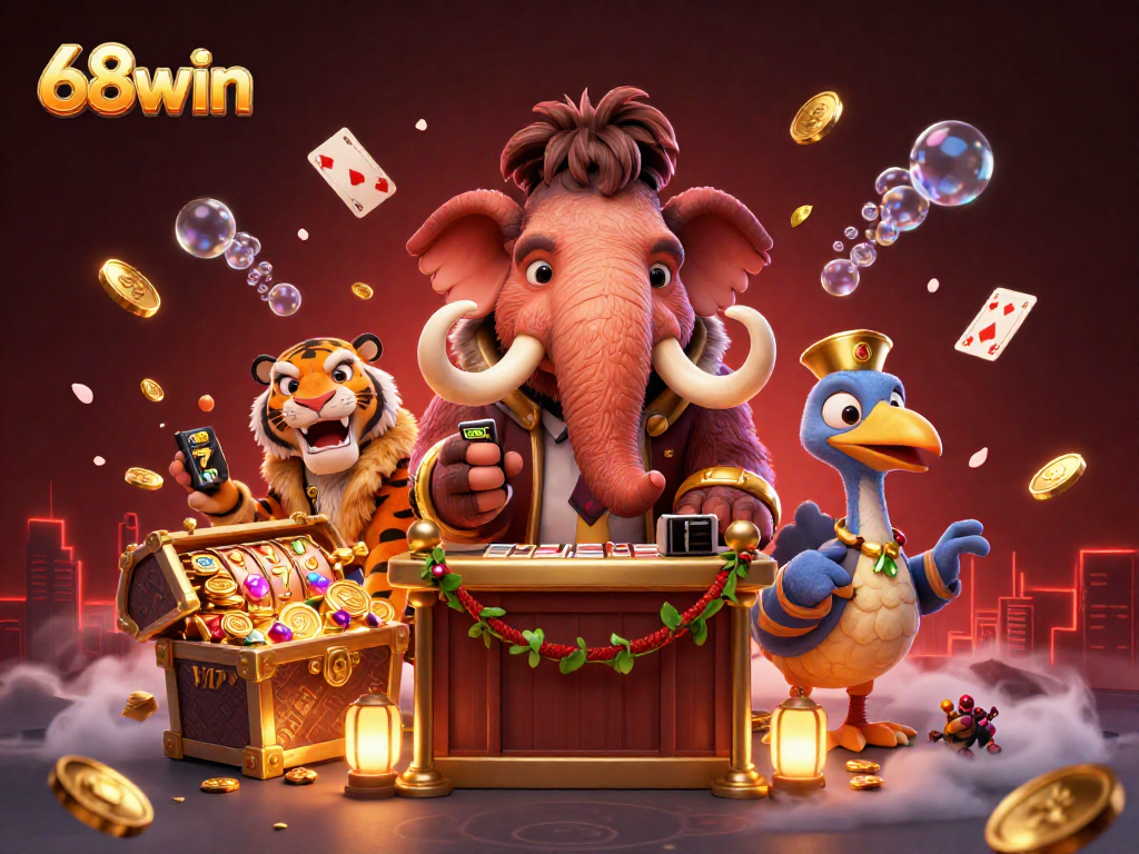 Experience the thrill of slots and VIP service at 68win with vibrant casino characters and elements.