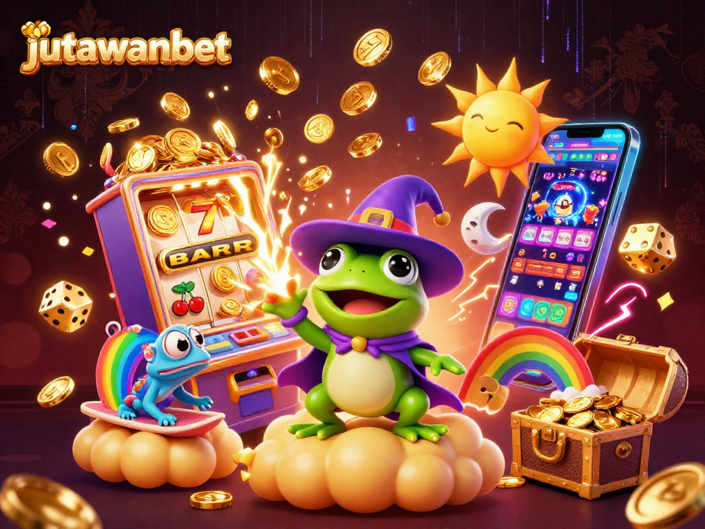 Engage with jutawanbet's dynamic and vibrant slot gaming experience featuring golden coins and exciting game elements.