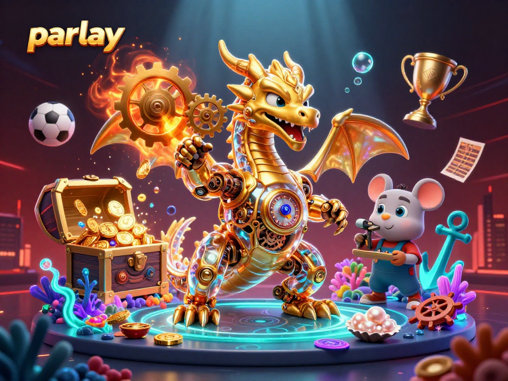 Experience thrilling parlay betting in this dynamic 3D scene filled with sports elements and vibrant energy.