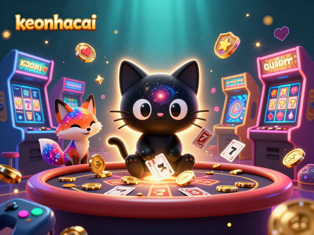 Engage with the cosmic casino experience featuring keonhacai's lucky black hole cat pulling in golden chips.