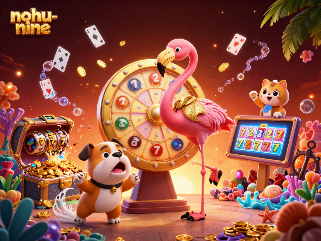 Noh-9 players enjoy thrilling moments at the vibrant game show with gold coins and lucky symbols.