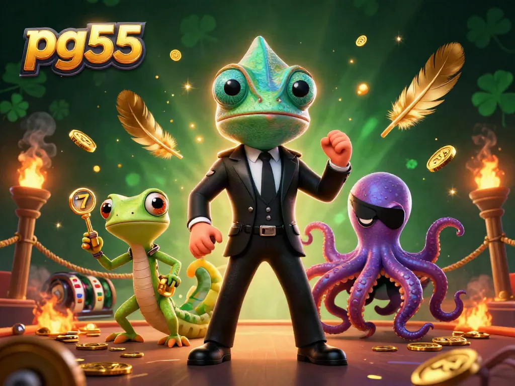 Experience thrilling gameplay at pg55 with dynamic 3D characters in an exciting casino scene.