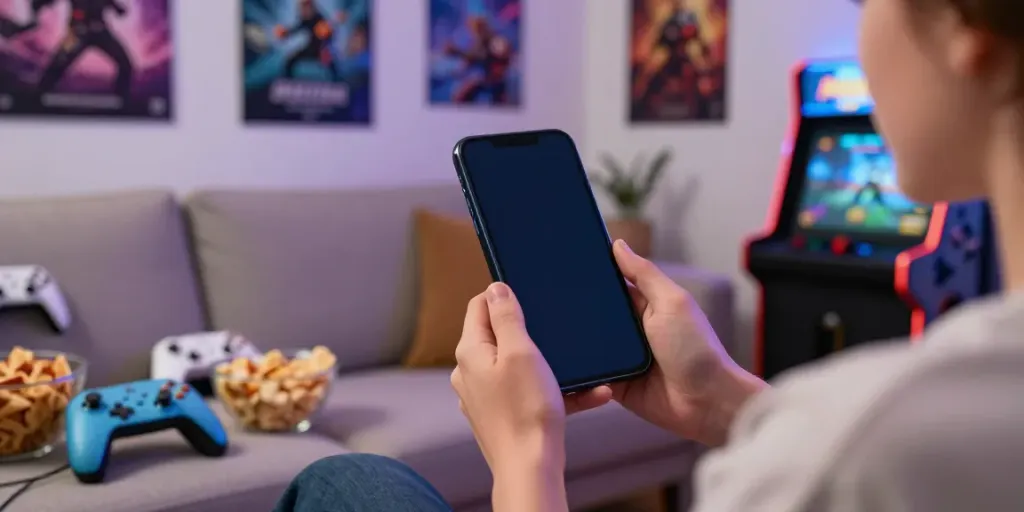 Engaging gaming atmosphere featuring Yono Arcade mobile app user in a cozy setting.