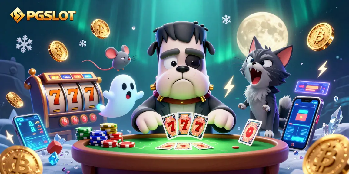 Engage with PGSLOT through this vibrant 3D scene showcasing unique characters in an exciting gambling atmosphere.
