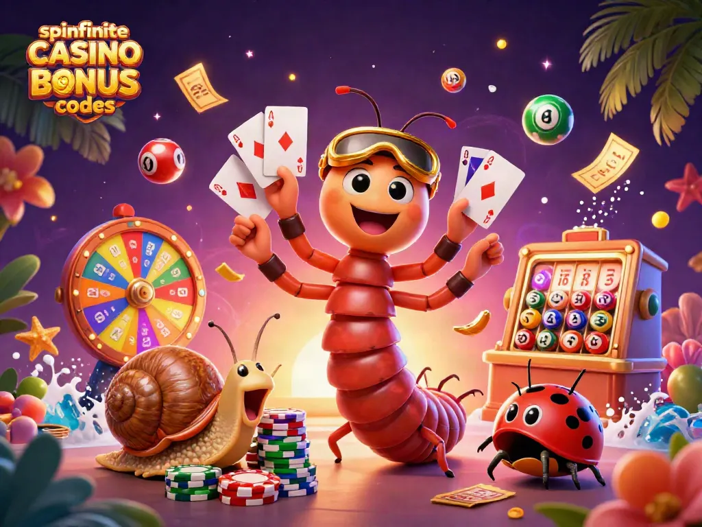 Experience thrilling gameplay with Spinfinite Casino bonus codes and vibrant casino-themed elements.